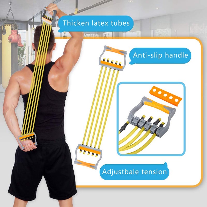 TOCO FREIDO Chest Expander, 5 Tubes Ajustable Arm Strength Trainer, Exercise Resistance Bands for Home Fitness Muscle Training (50lbs) - Image 4
